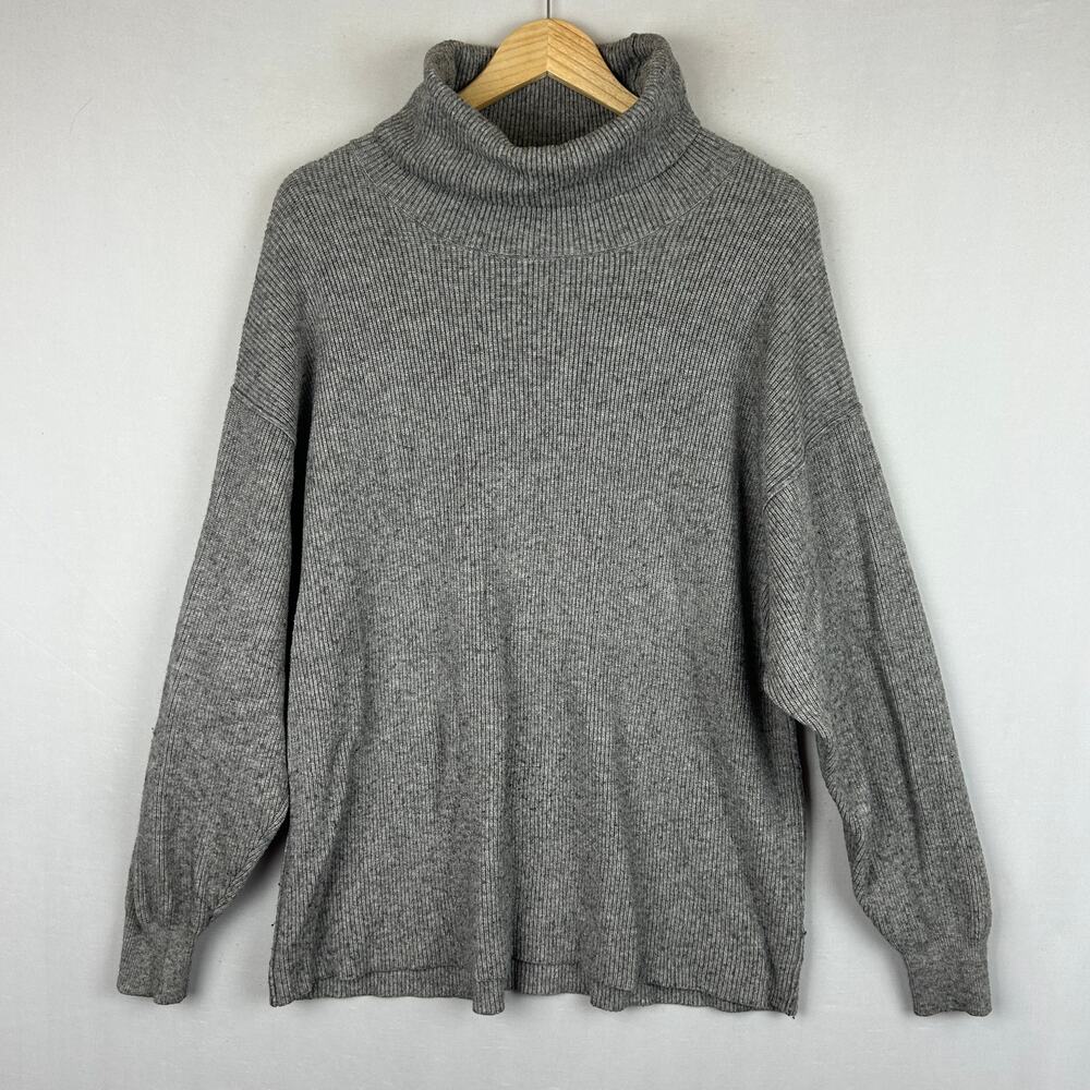 Free People Gray Funnel Neck Long Sleeve Sweater Turtle OB510580 Women's Size M
